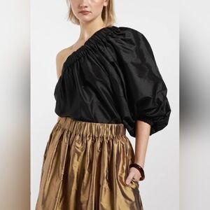 NWT ♤ ARTCLUB ♡ Mariposa One Shoulder Black Dulion Silk Blouse
